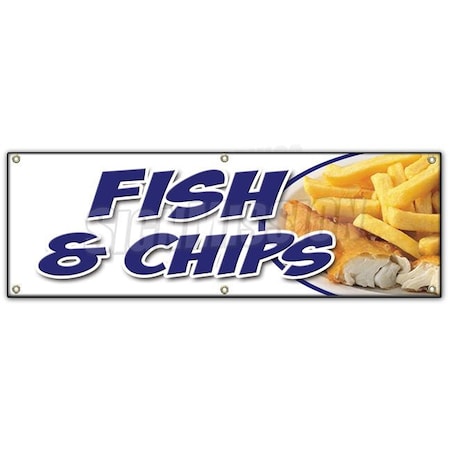 Signmission FISH & CHIPS BANNER SIGN cod haddock white deep fried chips takeaway B-72 Fish & Chips